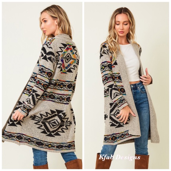 ❤️LAST 1 Aztec Rainbow Jacquard Long Sweater Cardi - Picture 1 of 8